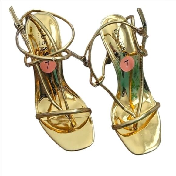 GUESS Gold Strappy Women's Sandals party spring summer heels - Picture 2 of 4